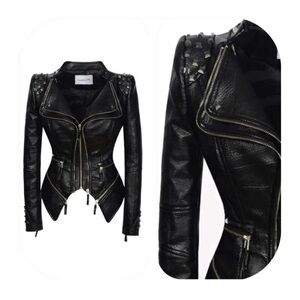 NWT SX Honey Pot XXS black faux leather spiked motorcycle jacket